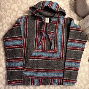 Striped Baja Hoodie with‎ Red and Blue Accents